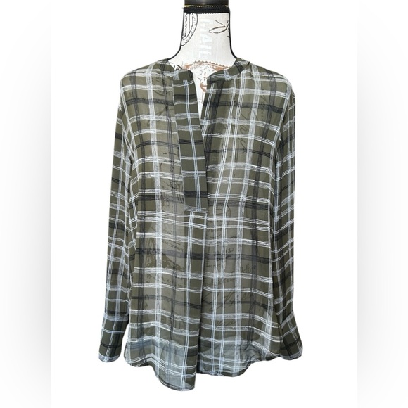 Banana Republic Olive green blouse with white and black stripes size small - Picture 1 of 9